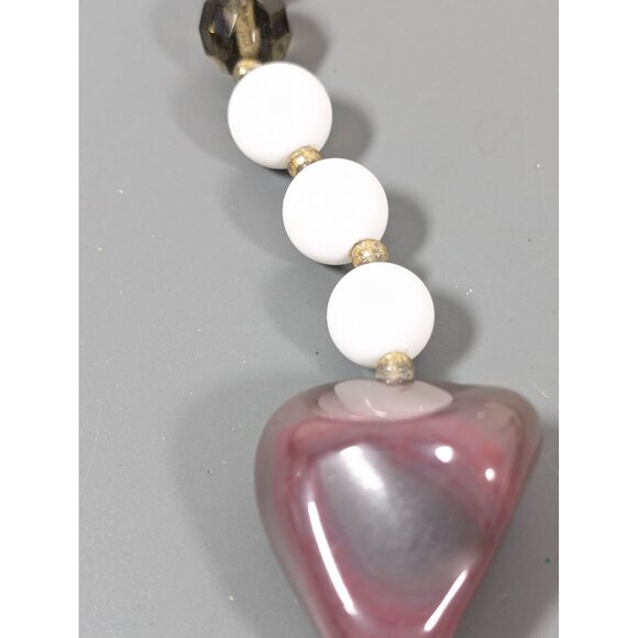 Boho Pink Agate Smokey Faceted Glass Chunky Statement Necklace 25" - Picture 6 of 12